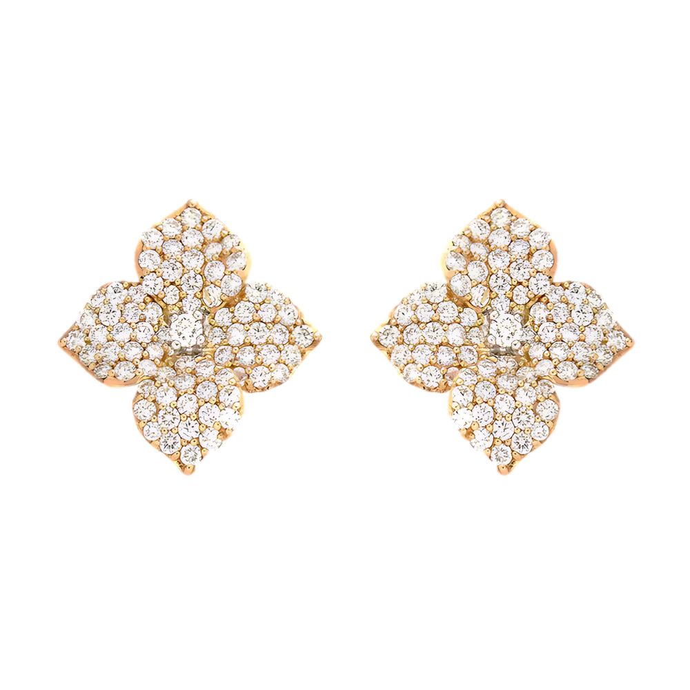 Piranesi 18k Rose Gold Fiore Large White Diamond Flower Earrings